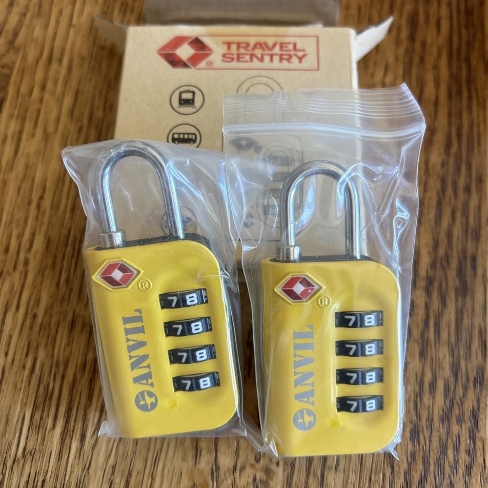 TSA Approved Travel Luggage Locks (2) Pack Yellow Anvil Travel Sentry.
